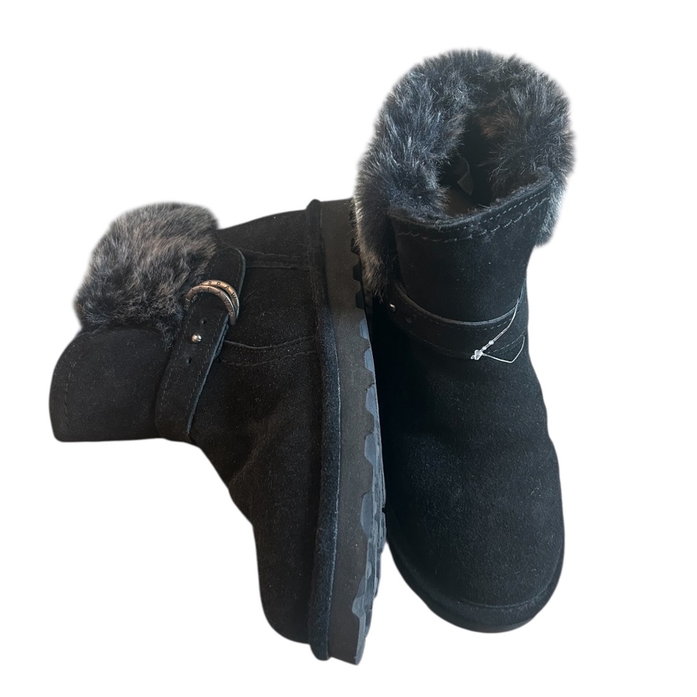 Bearpaw Abby Women's Suede Sheepskin Wool Fur Slip On Ankle Boots Sz 8 Black